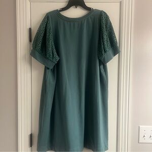 Jane and Delancey Green Dress with Lace Sleeves